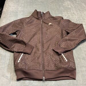 Vintage Nike Track Jacket, Retro, Brown, Light Pink, Polka Dot, Fleece, Size M